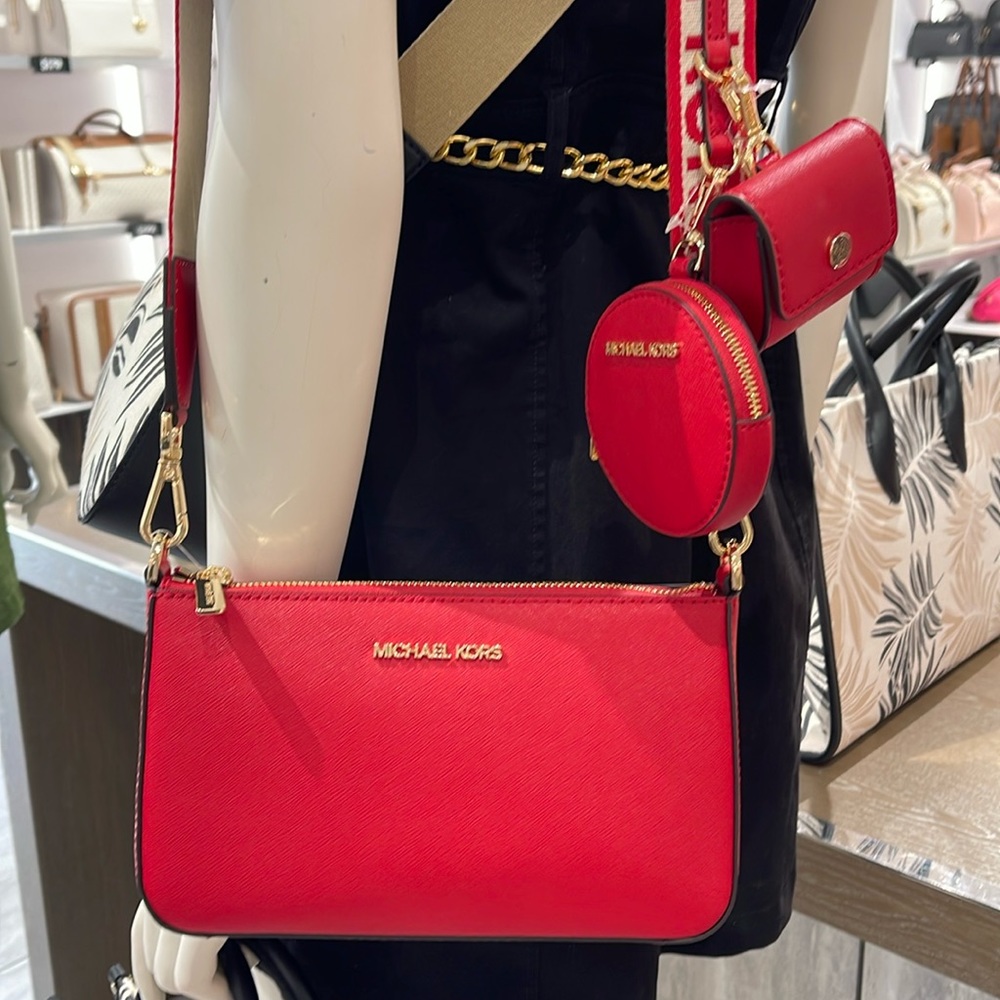 MICHAEL KORS JET SET TRAVEL SMALL SHOULDER CROSSBODY WITH TECH ATTCH AIRPOD  MK - Picture 13 of 16